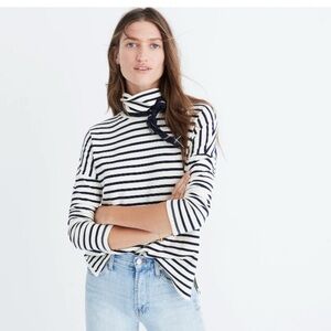 Madewell oversized soft cotton turtleneck top breton size L boxy sailor